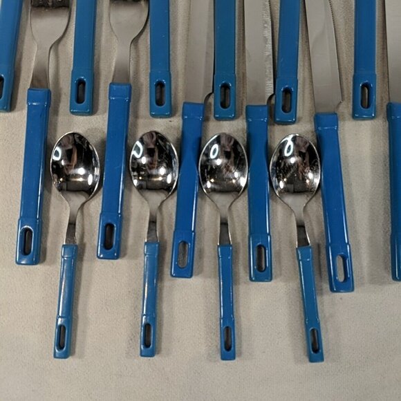 Abert INOX Italy 18/CR 16 Set Cutlery Utensils Teaspoons Soup Knives Forks Blue - Picture 2 of 14